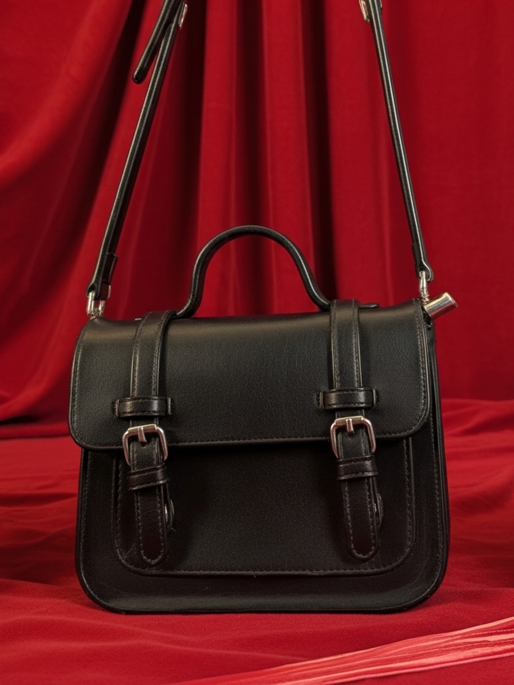 Black Classic Leather Satchel Handbag - Women's Shoulder Bag